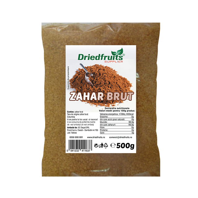Zahar brut (din trestie de zahar) - 500 g imagine produs 2021 Dried Fruits